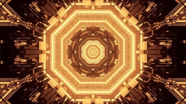 Ein Kosmischer Hintergrund Mit Hellem Goldenem Laserlicht Geometrischen Formen — Stockfoto