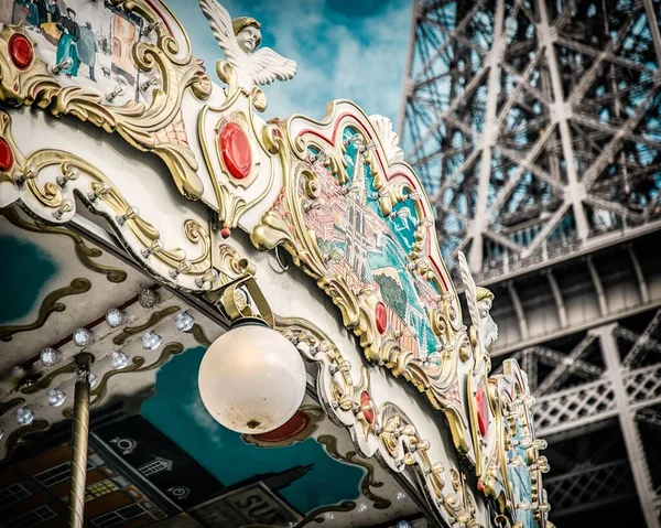 Vue Angle Droit Carrousel Paris France Près Célèbre Tour Eiffel — Photo