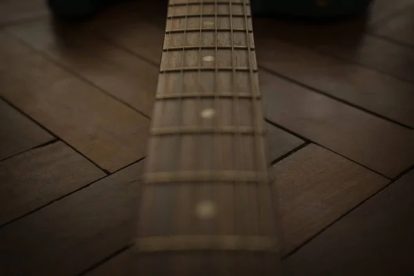 Closeup Shot Details Guitar Wooden Surface — Stock Photo, Image