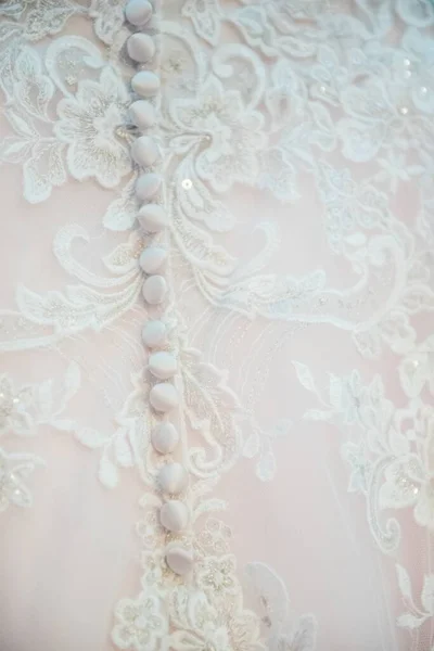 Vertical Closeup Shot Beautiful Handmade Needleworks Back Wedding Dress — Stock Photo, Image