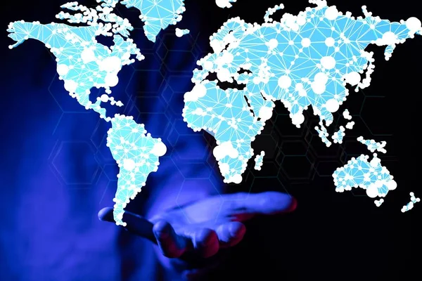 Conexão Rede Global Mundo Mapa Ponto Linha Composição Conceito — Fotografia de Stock