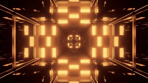 Vykreslování Abstraktní Futuristické Pozadí Žlutými Neonovými Světly — Stock fotografie