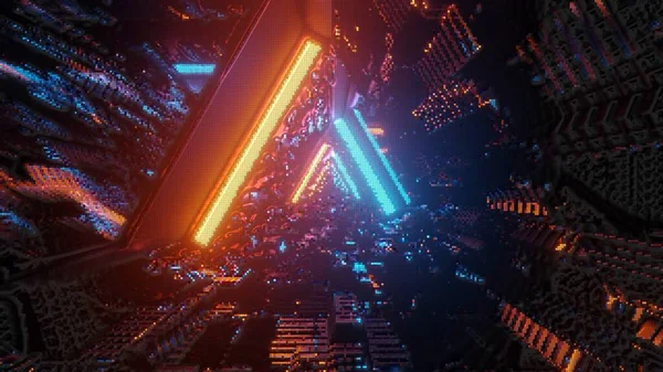Renderande Abstrakt Futuristisk Bakgrund Med Blått Och Orange Neonljus — Stockfoto