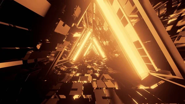 暗い金の色でトリッピー三角形の廊下イラストの3Dレンダリング — ストック写真