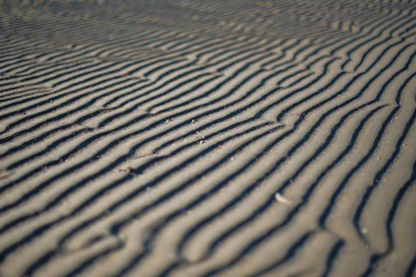 Захватывающий Снимок Прибрежного Песка Красивыми Узорами Сделанными Ветром — стоковое фото