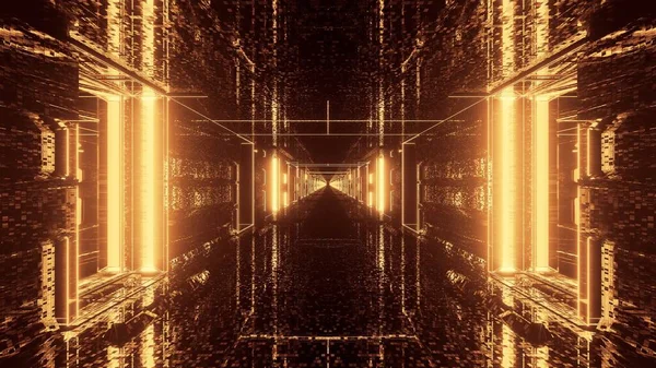 一个由金光构成的三角形走廊的三维渲染 — 图库照片