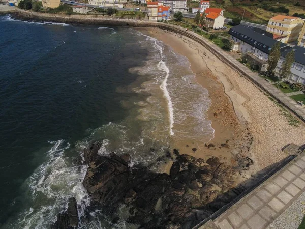 Ezaro Galiçya Spanya Plajı Olan Bir Köy Drone Fotoğrafı — Stok fotoğraf
