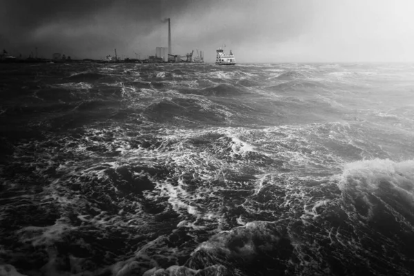 Amazing Grayscale Aerial Shot Stormy Seascape — Stock Photo, Image