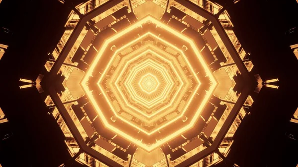 Тривимірне Відображення Золотих Вогнів Полігональній Формі Конденсується Одну Точку — стокове фото
