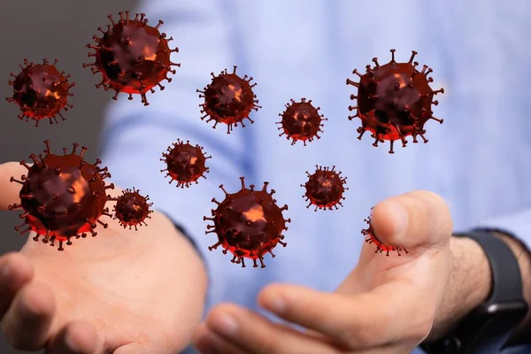 Grupo Células Virais Ilustração Célula Coronavirus — Fotografia de Stock