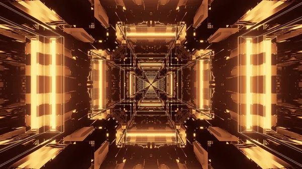Eine Wiedergabe Eines Dreidimensionalen Rechteckigen Flurs Aus Goldenen Lichtern — Stockfoto