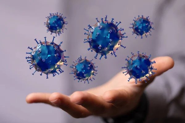 Holograma Coronavírus Covid 2019 Sobre Fundo Futurista Proteção Tipo Mortal — Fotografia de Stock