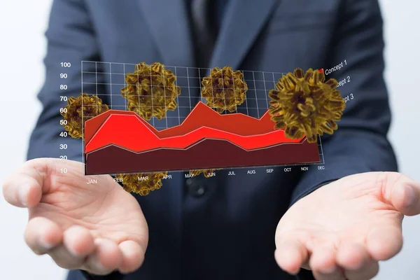 Gráfico Ações Financeiras Tem Para Baixo Partir Surto Corona Vírus — Fotografia de Stock