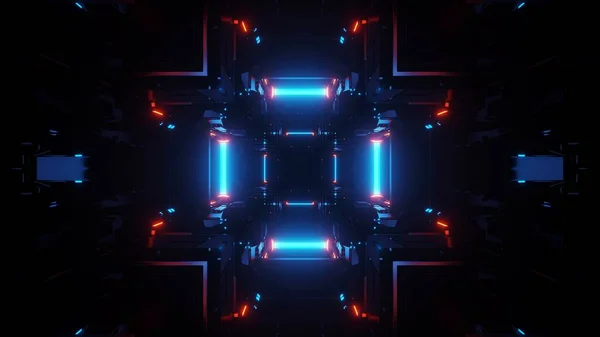 Representación Pasillo Rectangular Trippy Compuesto Por Luces Azules Rojas — Foto de Stock