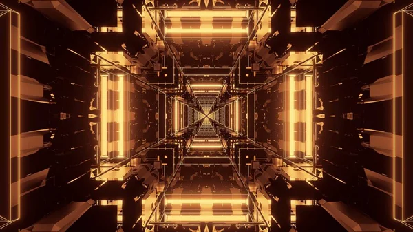 Eine Wiedergabe Eines Dreidimensionalen Rechteckigen Flurs Aus Goldenen Lichtern — Stockfoto