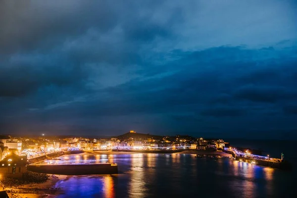 Kerst Ives Cornwall Verenigd Koninkrijk Kunt Lichten Zien Het Vissersdorp — Stockfoto