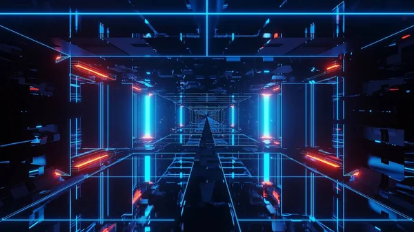 Mavi Kırmızı Işıklardan Oluşan Boyutlu Bir Dikdörtgen Koridor — Stok fotoğraf