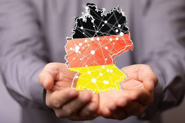 仮想ドイツの土地地図を手に3Dデジタルで — ストック写真