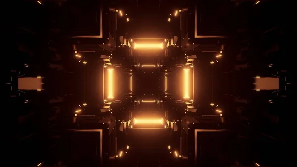 暗い金のライトで構成された長方形の廊下の3Dレンダリング — ストック写真