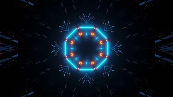 単点に凝縮した多角形の形をした青と赤のライトの3Dレンダリング — ストック写真