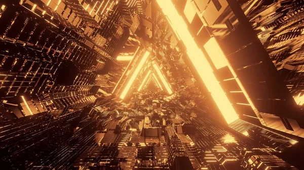Altın Işıklardan Oluşan Üçgen Bir Koridorun Boyutlu Görüntüsü — Stok fotoğraf