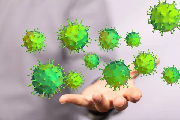 Grupo Células Virales Ilustración Célula Del Coronavirus —  Fotos de Stock
