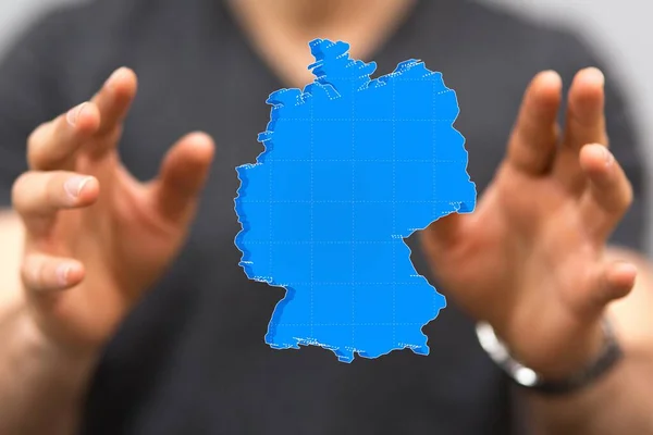 ドイツ地図ネットワーク インターネットおよびグローバル接続の概念の概要 ワイヤフレーム3Dメッシュ多角形ネットワークライン デザインスフィア ドットおよび構造 — ストック写真