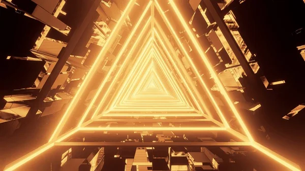 Renderelés Arany Háromszög Alakú Lámpák Összesűrűsödő Egyetlen Pont — Stock Fotó