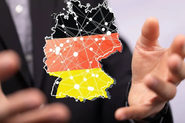 仮想ドイツの土地地図を手に3Dデジタルで — ストック写真