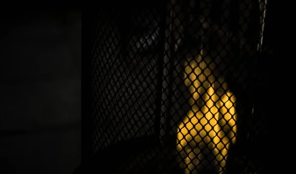 火势背景下黑色铁网的特写选择性聚焦镜头 — 图库照片