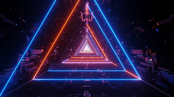 Futuristisk Bakgrund Med Färgglada Glödande Neonljus Form Triangel Perfekt För — Stockfoto
