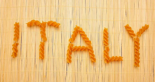 Надземний Постріл Напису Italy Зібраний Сирого Fusilli Pasta — стокове фото