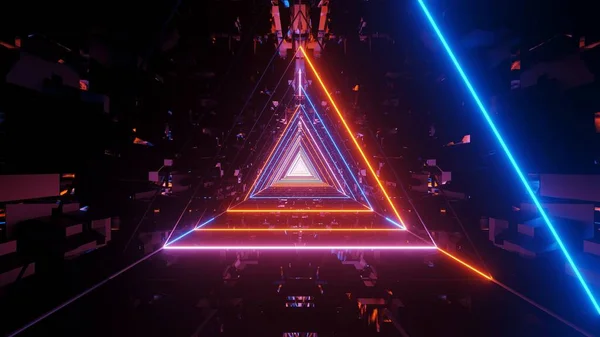 Ein Futuristischer Hintergrund Mit Bunt Leuchtenden Neonlichtern Form Eines Dreiecks — Stockfoto