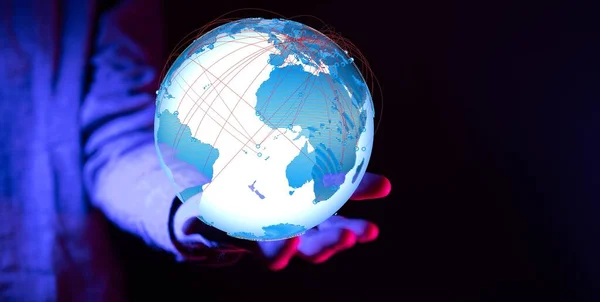 Connessione Rete Globale Mappa Del Mondo Composizione Punto Linea — Foto Stock