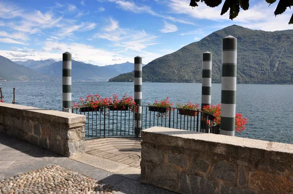 Una Hermosa Vista Las Barandillas Florales Muelle Junto Océano Cerca —  Fotos de Stock