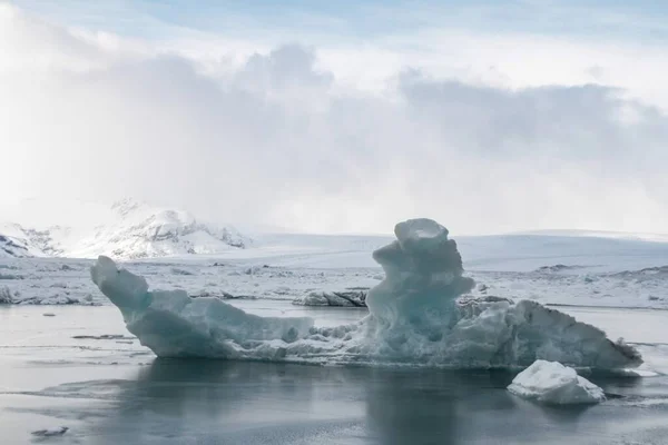 アイスランドの曇り空の下で海の氷河のパノラマショット — ストック写真