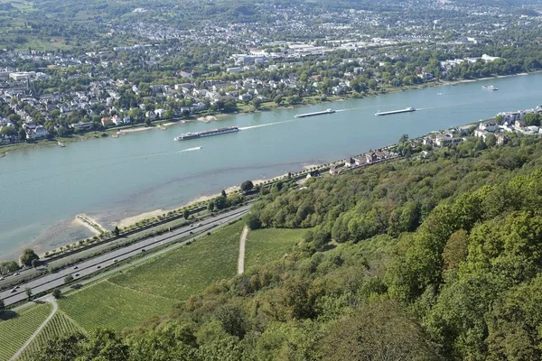 Flygbild Den Vackra Floden Rhen Nära Knigswinter Staden — Stockfoto