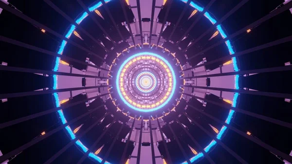 Vysoký Úhel Záběru Krásných Modrých Fialových Neonových Světel Tvaru Kruhu — Stock fotografie