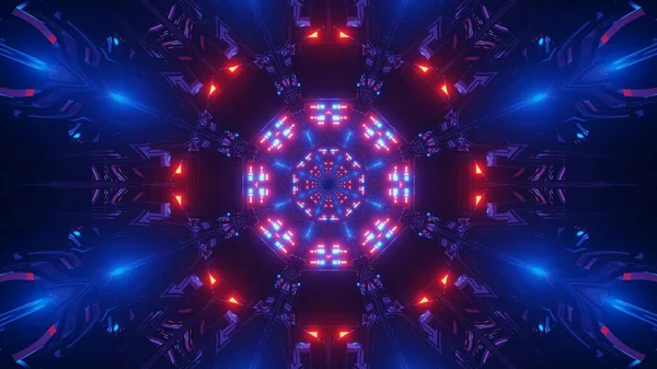 Uma Ilustração Abstrata Formas Circulares Com Luzes Vermelhas Azuis Brilhantes — Fotografia de Stock