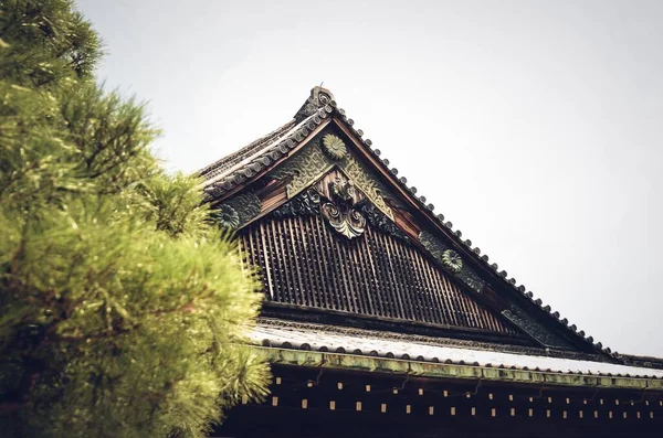 Primer Plano Del Techo Adornado Del Castillo Nij Kioto Japón — Foto de Stock