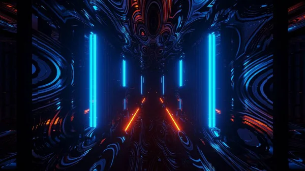 ネオンが輝く未来的なトンネルの美しいイラスト — ストック写真