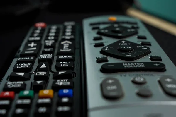 Closeup Shot Remote Controls Table — Stock Photo, Image