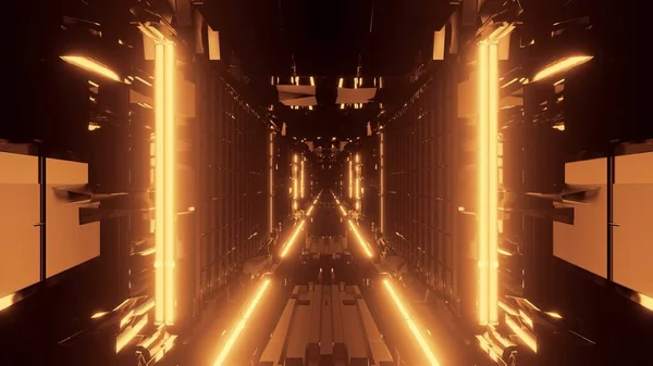 Fantastisk Illustration Futuristisk Tunnel Med Neonlys - Stock-foto