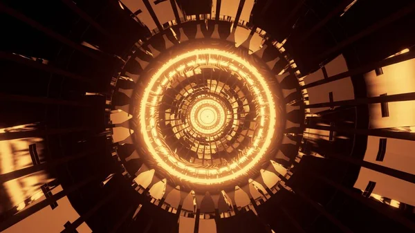 Vysoký Úhel Záběru Krásných Zlatých Neonových Světel Tvaru Kruhu — Stock fotografie