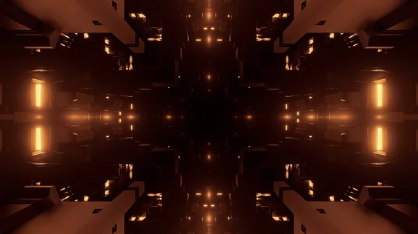 Karanlıkta Yakalanan Simetrik Sarı Işıkların Yüksek Açılı Görüntüsü — Stok fotoğraf