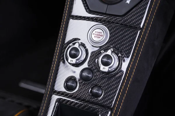 Beautiful Shot Black Start Engine Dashboard Sports Car — Stock Photo, Image