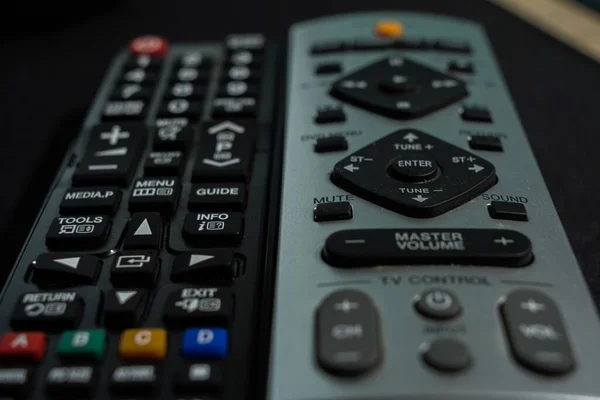 Closeup Shot Remote Controls Table — Stock Photo, Image