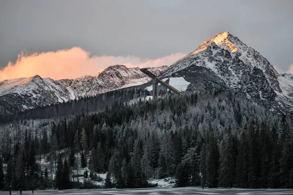 Όμορφα Βουνά Και Δάσος Χειμώνα Στα Όρη Τάτρα Σλοβακία — Φωτογραφία Αρχείου