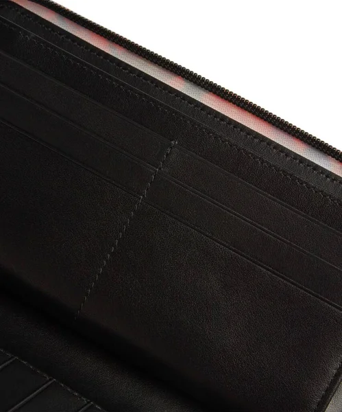 Closeup Shot Inner Pockets Open Black Wallet — Stock Photo, Image