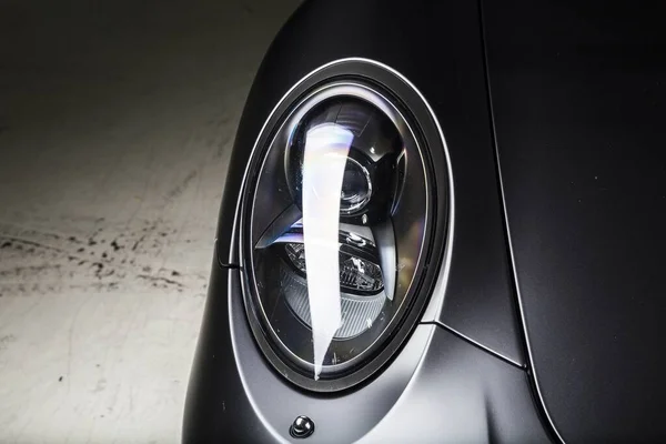 Closeup Shot Headlights Modern Black Car — Stock Photo, Image